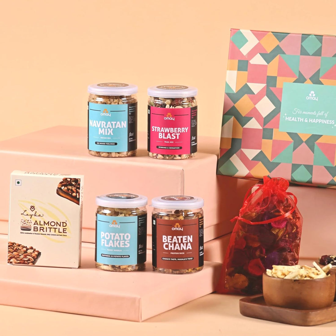 6 Pcs Wonderful Delights Healthy Gift Hamper | Snacks, Chocolate & Potpourri | Corporate Gift for Clients & Employees | Birthday, Anniversary, Mom-to-Be Gift | Oil-Free