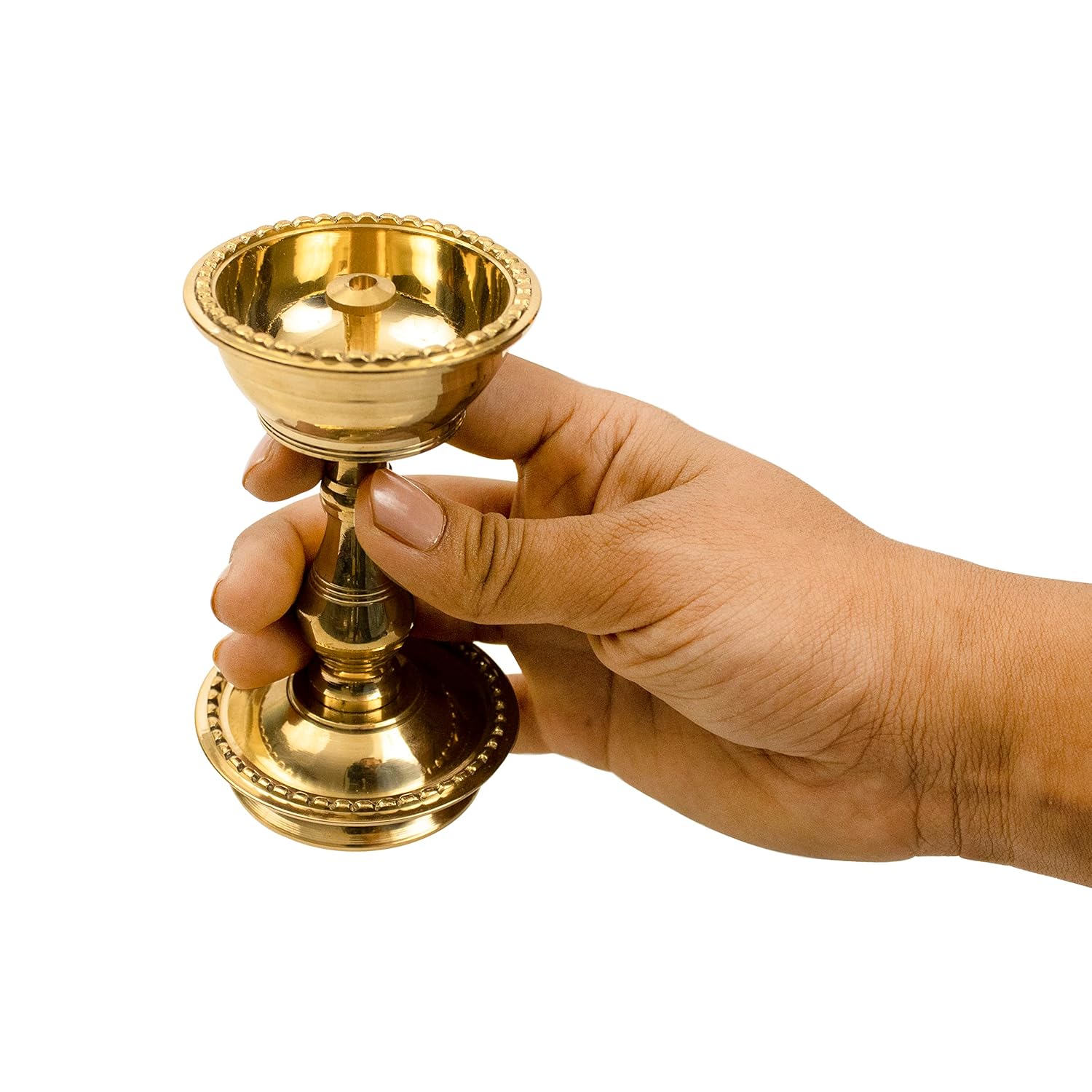 Traditional Brass Diya for Puja | Pooja Aarti | Arti Deepak Deepam Oil Lamp for Home Temple Puja Articles Decor Gifts- Udupi Nandha Stand