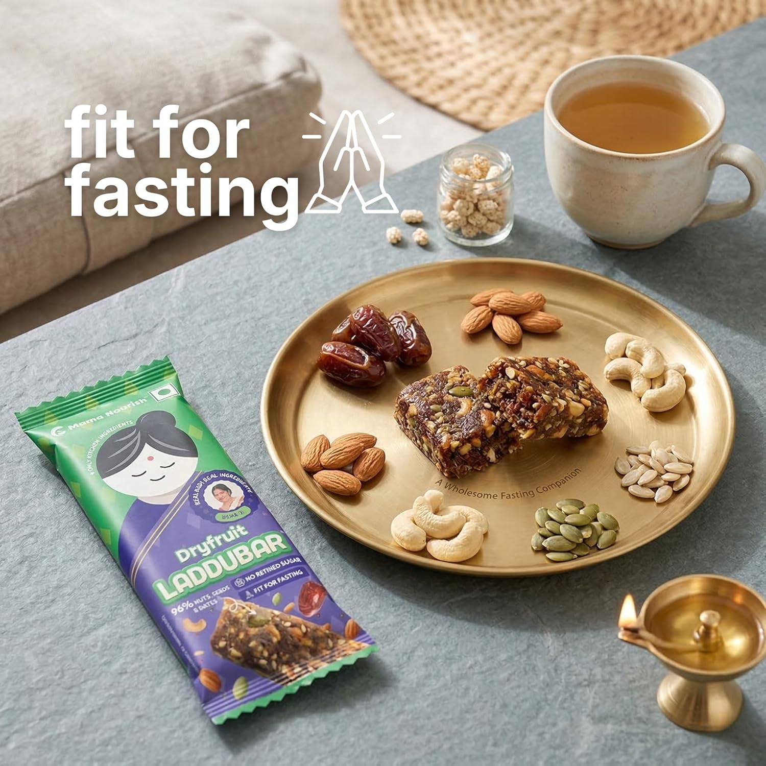 LADDUBAR Dryfruit Energy Bars | 10% Protein | 96% Dryfruits & Dates | Gluten Free | No Refined Sugar | Fasting Friendly | Mama Nourish | Pack of 1(5 Bars x 35g) | As Seen on Shark Tank India