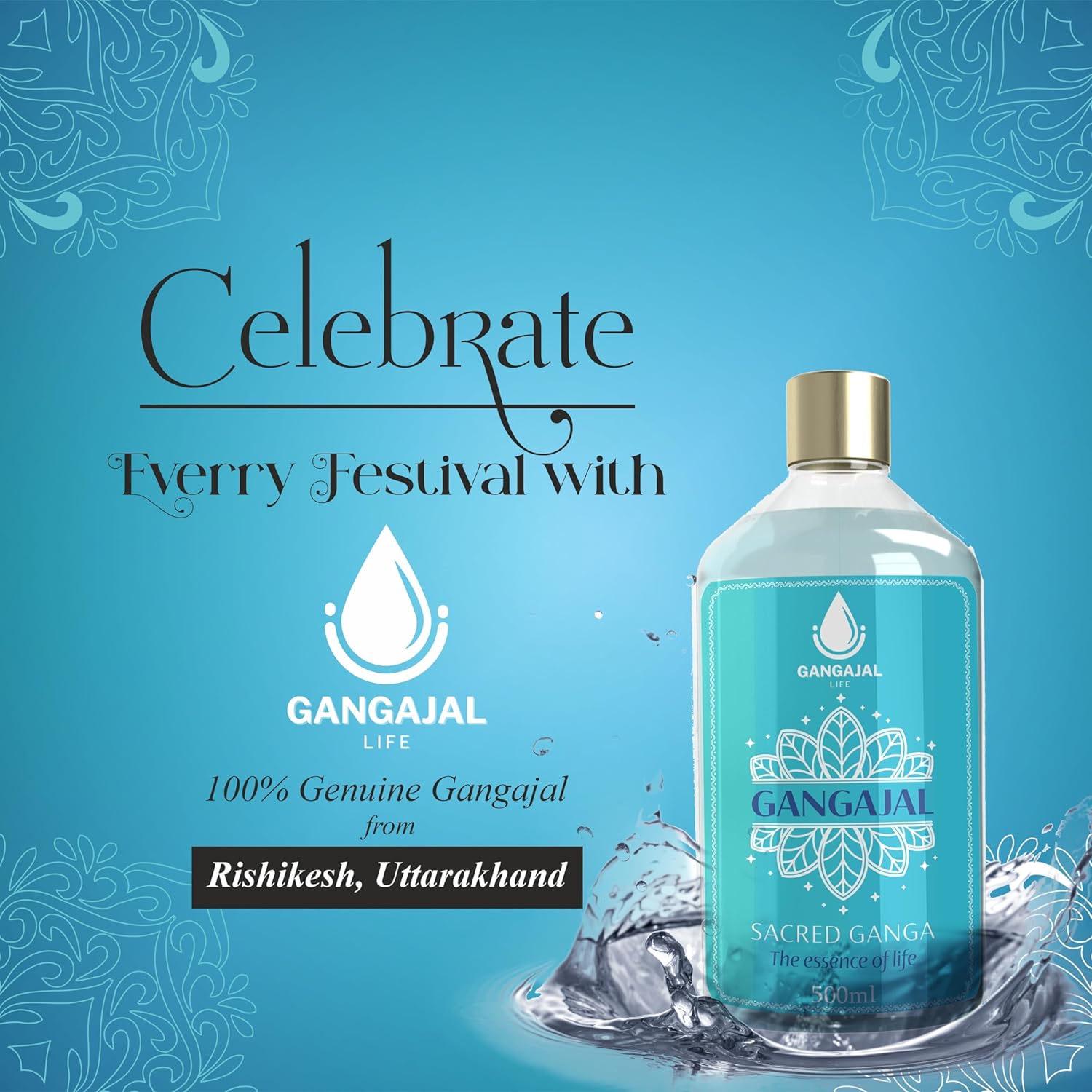 Puja from Rishikesh -Pure and Original Ganga jal - 1 Bottle -For Rituals and Religious Rites 500 ml