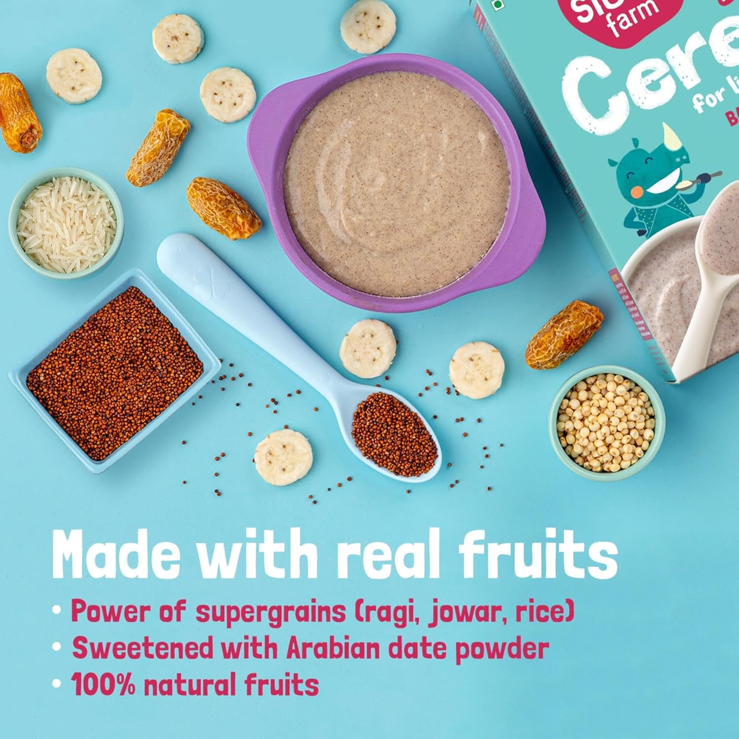Mildly Sweetened with Date Powder, No Added Sugar Instant Cereal | Ragi, Rice and Banana with Milk