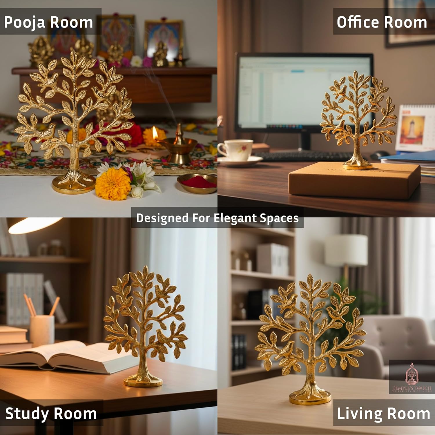 100% Pure Brass Kalpavriksha Tree with Birds | House Warming Gifts | Brass Decoration Items for Home | (6 Inch) Tree of Life Showpiece with Vastu Guide for Home, Office & Puja Decor