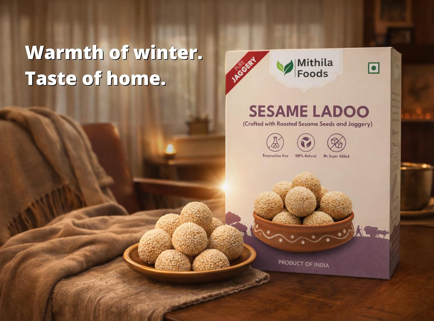 250g White Sesame Laddoo (Safed Til Laddu) with Pure Jaggery| Traditional Til Gud Laddu | Iron & Calcium Rich | No Preservatives | Winter Special Healthy Sweet | Authentic Taste of Bihar
