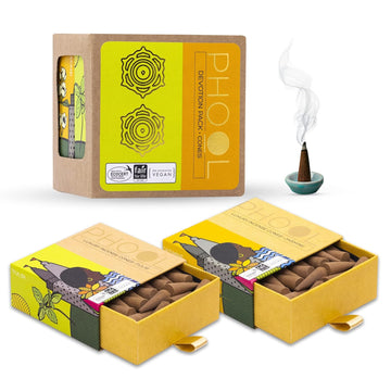 LUXURY INCENSE Cones-Devotion Pack of 2- Tulsi & Jasmine | Special Pooja dhoop | 80 Dhoopsticks & Free 2 Dhoop Stand Inside