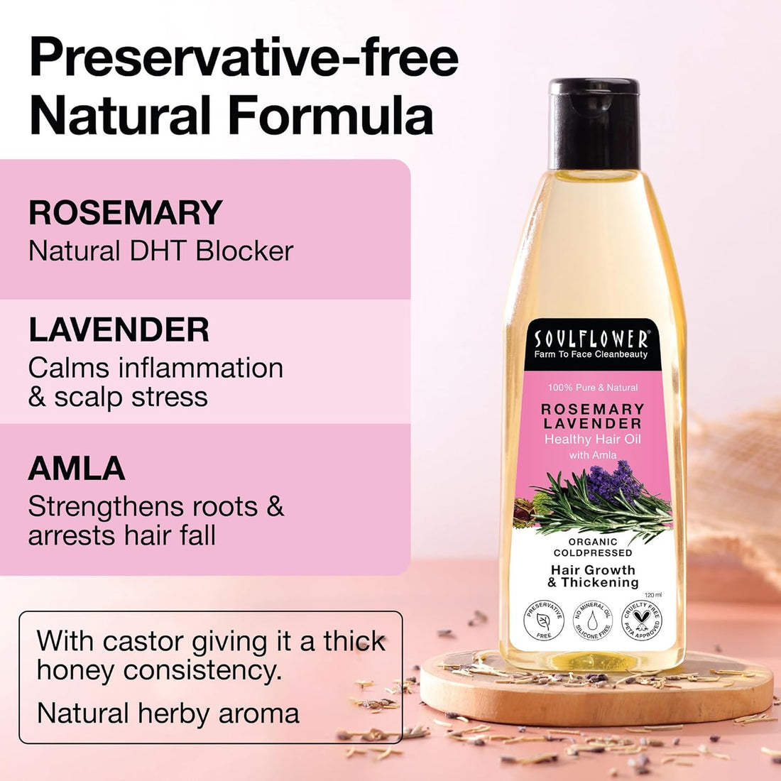 Rosemary Lavender Hair Oil For Healthy Hair, Scalp Nourishment, Hair Growth - 100% Pure & Natural Undiluted Cold Pressed Oil, 120Ml