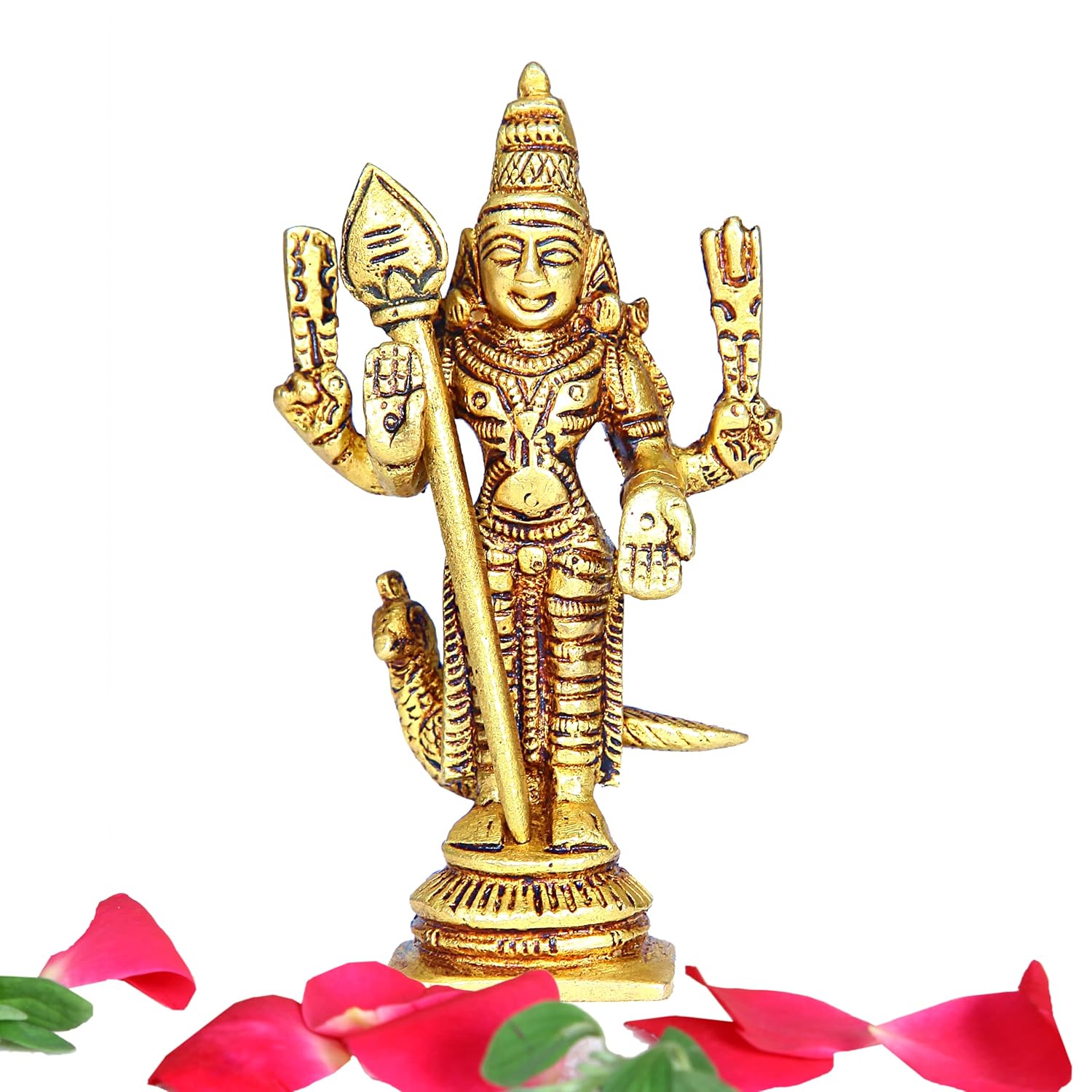 Murugan Idol Brass Mini | Mini Lord Murugan Statue | Karthikeyan Idol | Mini Murugan Silai Brass 8 CM Height Brass Gold Colour 1 Piece, Religious