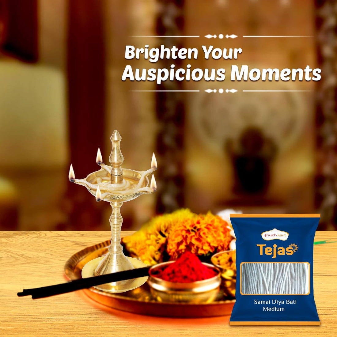 Tejas Samai Diya bati-Medium Length (Pack of 7) 100% Pure & Natural Long HandmadeCotton Long Tip Wicks|Ghee WickJyot Batti for Puja Arti & Traditional Rituals - 700 Bati 8.5 Cm Long | Diwali