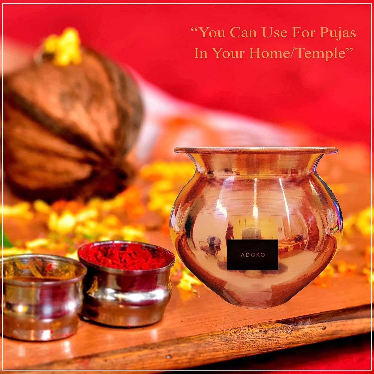 Pure Copper Kumkuma Kalash Handmade, Tamba Ka Lota for Puja, Yoga Aayurveda for Good Health Benefit - 450Ml
