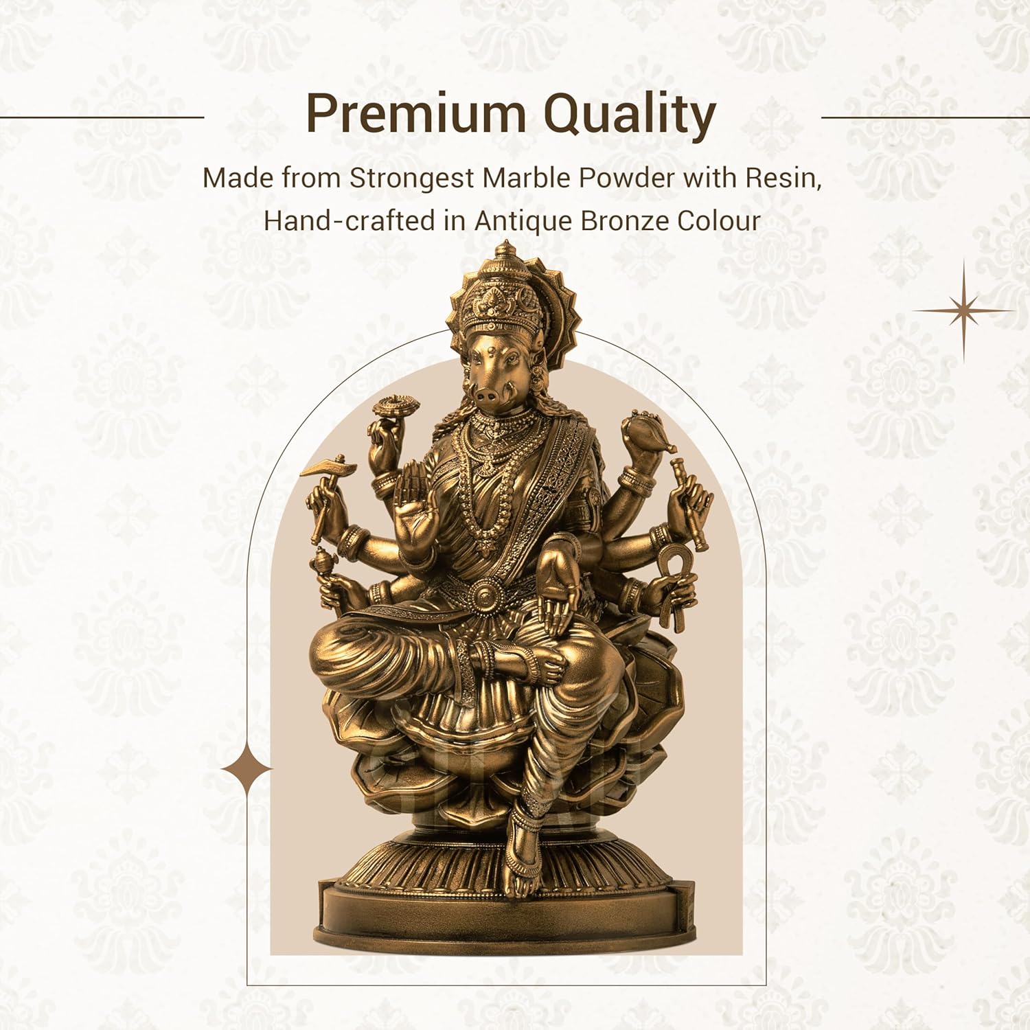 Varahi Amman Sculpture - Antique Bronze Finish, Handcrafted Statue for Puja Room, Home Decor, and Gifting (6 Inches)
