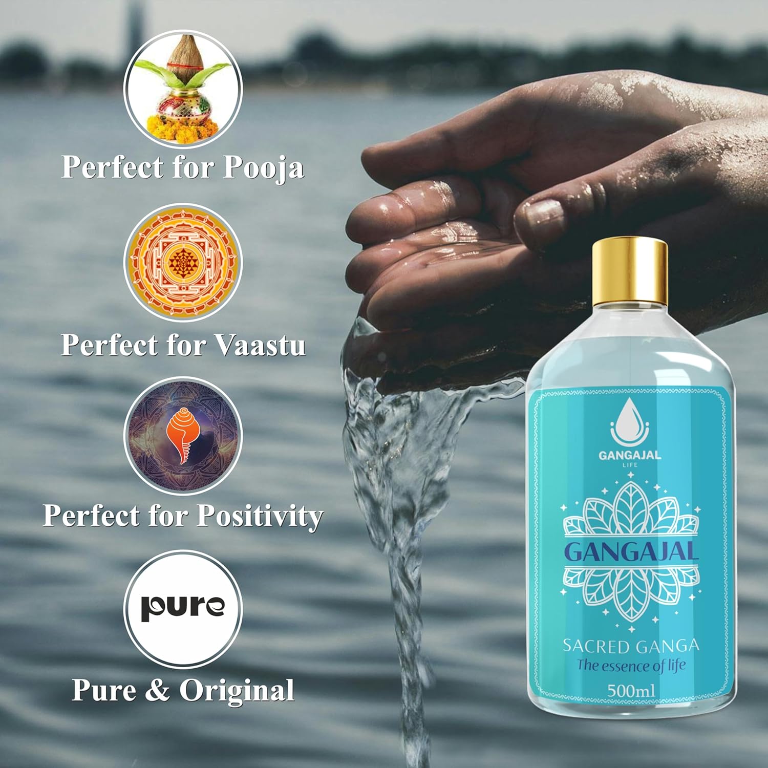 Puja from Rishikesh -Pure and Original Ganga jal - 1 Bottle -For Rituals and Religious Rites 500 ml