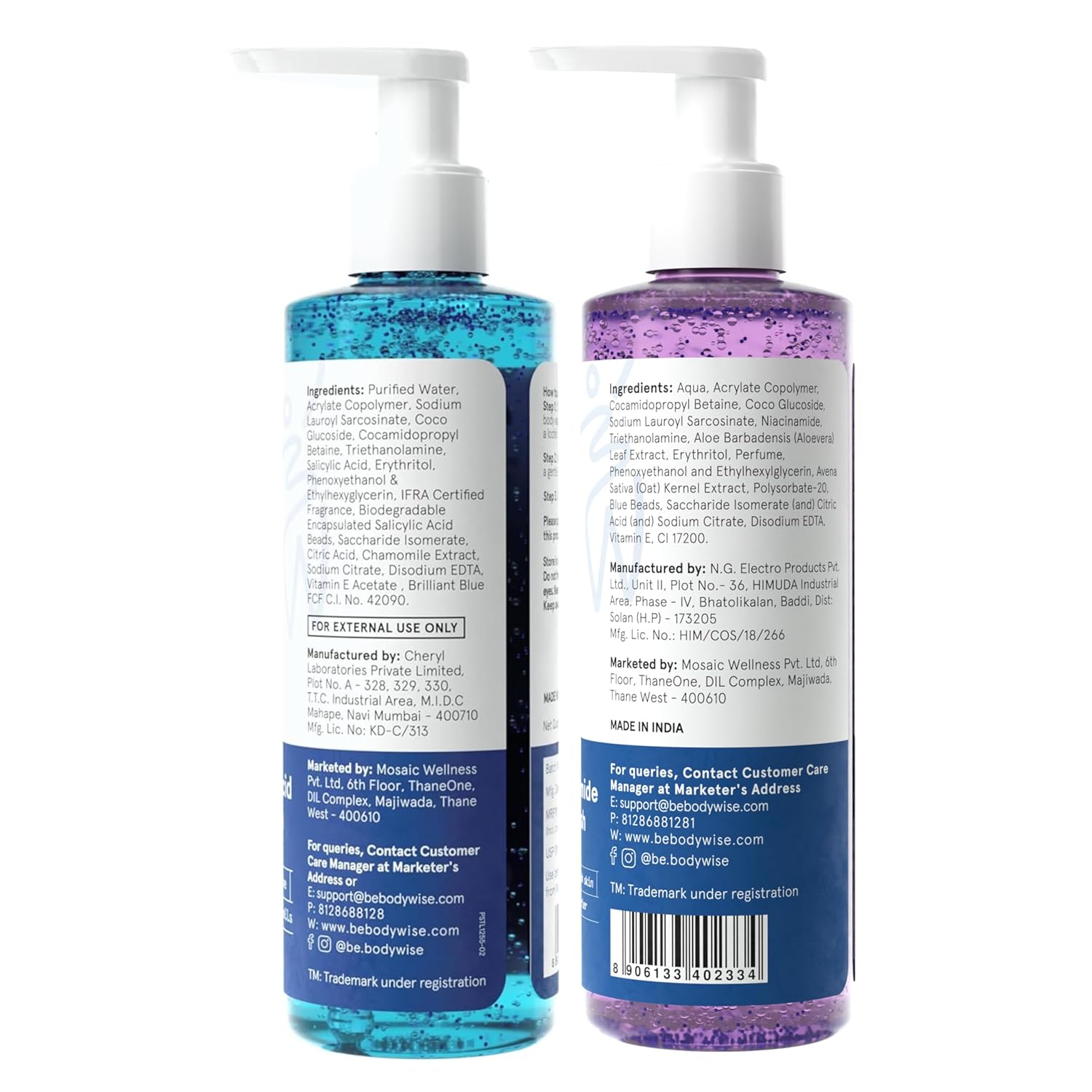 Be Bodywise 5% Niacinamide Body Wash & 1% Salicylic Acid Body Wash | With Aloe Vera & Chamomile Extract | For Glowing, Radiant & Even-Toned Skin | 500 ml