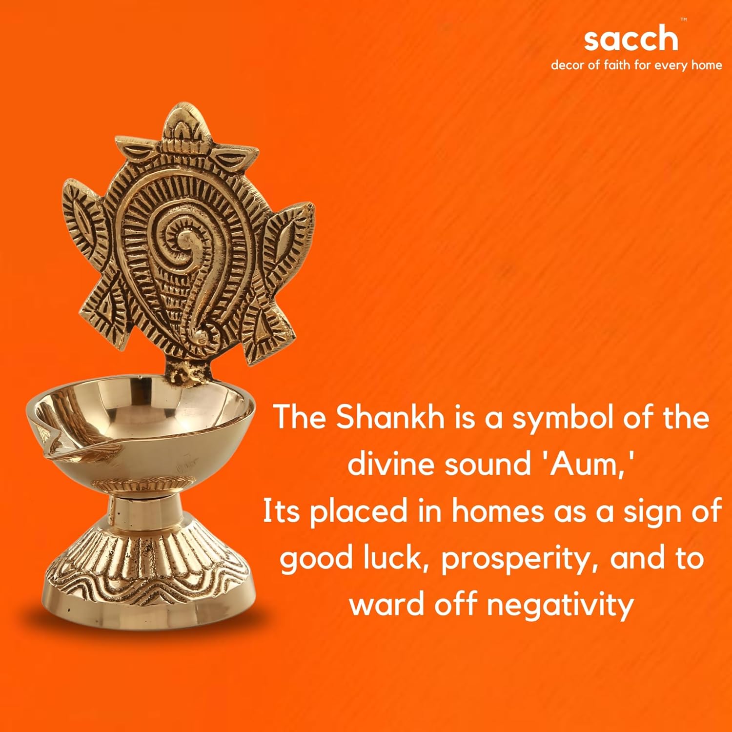 Brass Shankh & Chakra Diya Set for Pooja | Traditional Oil Lamps (Set of 2), 430gms, 11cms Height, Gold Finish.