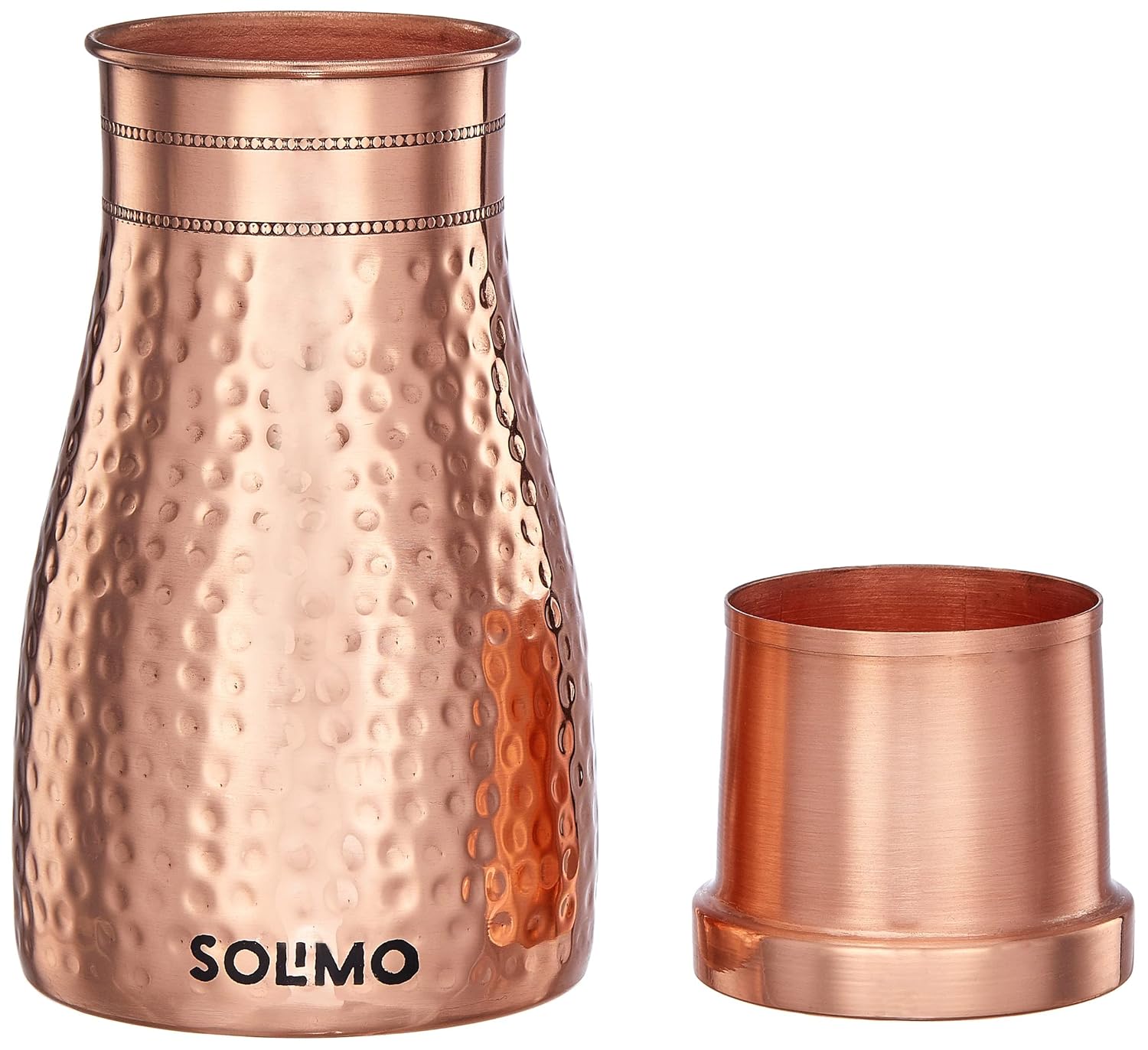 Copper Water Pot | Bedside Pot with Glass | Hammered Finish |950 ml