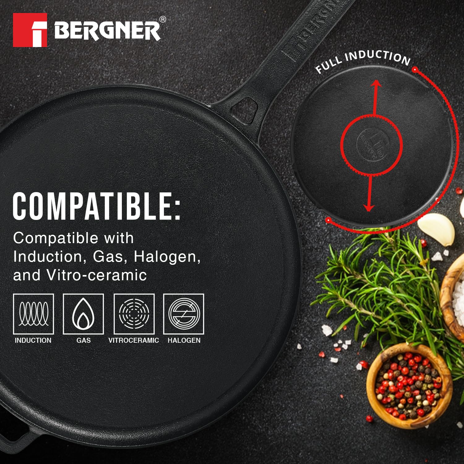 Eco Cast Iron 28cm Dosa Tawa, for Healthy Cooking, Pre-Seasoned, Even Heat Distributor, Retains Heat to Enhance Flavor, Durable, Comes with Silicone Sleeve, Induction Bottom, Gas Stove Ready