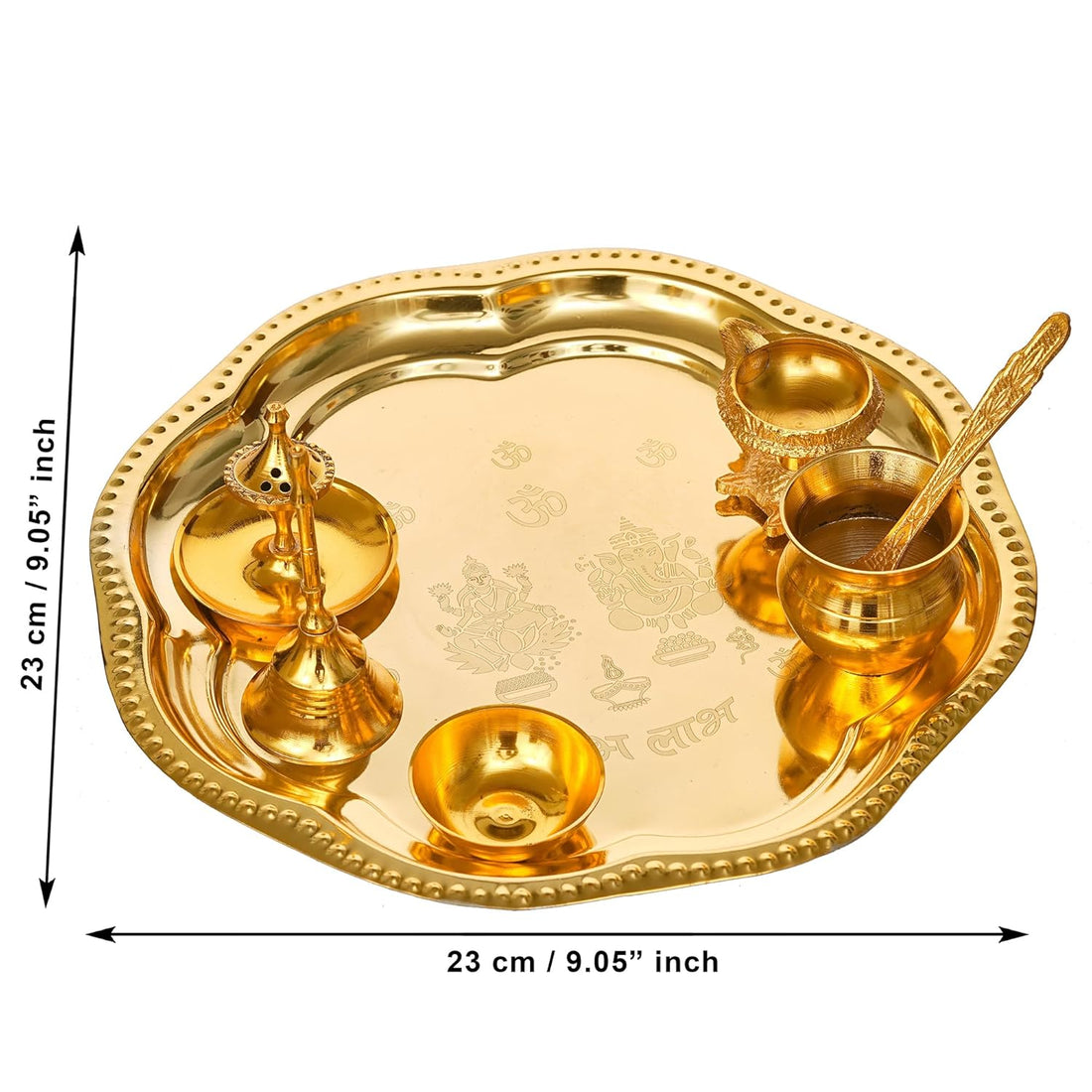 Premium Pooja Thali Set with Red Velvet Gift Box |7 Pieces Pooja Thali Set|Diwali, Wedding Return Gifts & Housewarming Gift Set,Ghanti Puja Arti Thali for Home Office Mandir (Gold)