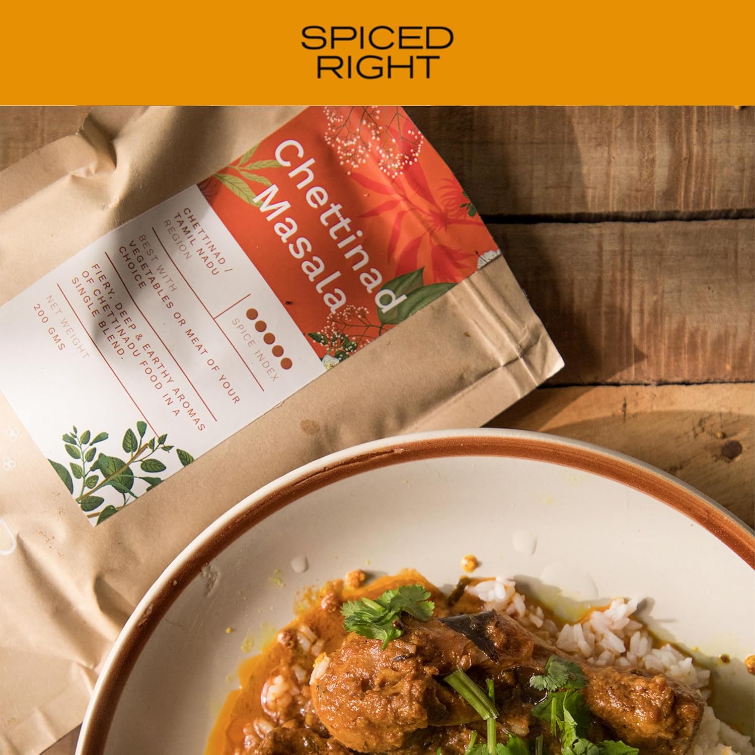 Chettinad Masala 200 g - South Indian Blend for Chicken Mutton Fish Prawns| No Preservatives or Artificial Colors | Authentic Hot Masala Spice Powder for Biryanis Curries & Gravies