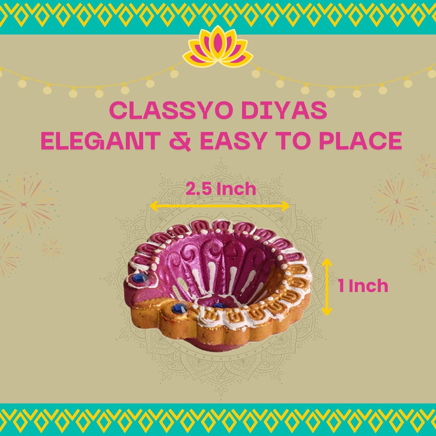 Handmade Clay Diyas for Puja - Colourful Diyas for Diwali Decoration, Hand Painted Diwali Diya & Festive Celebrations (Set of 12)