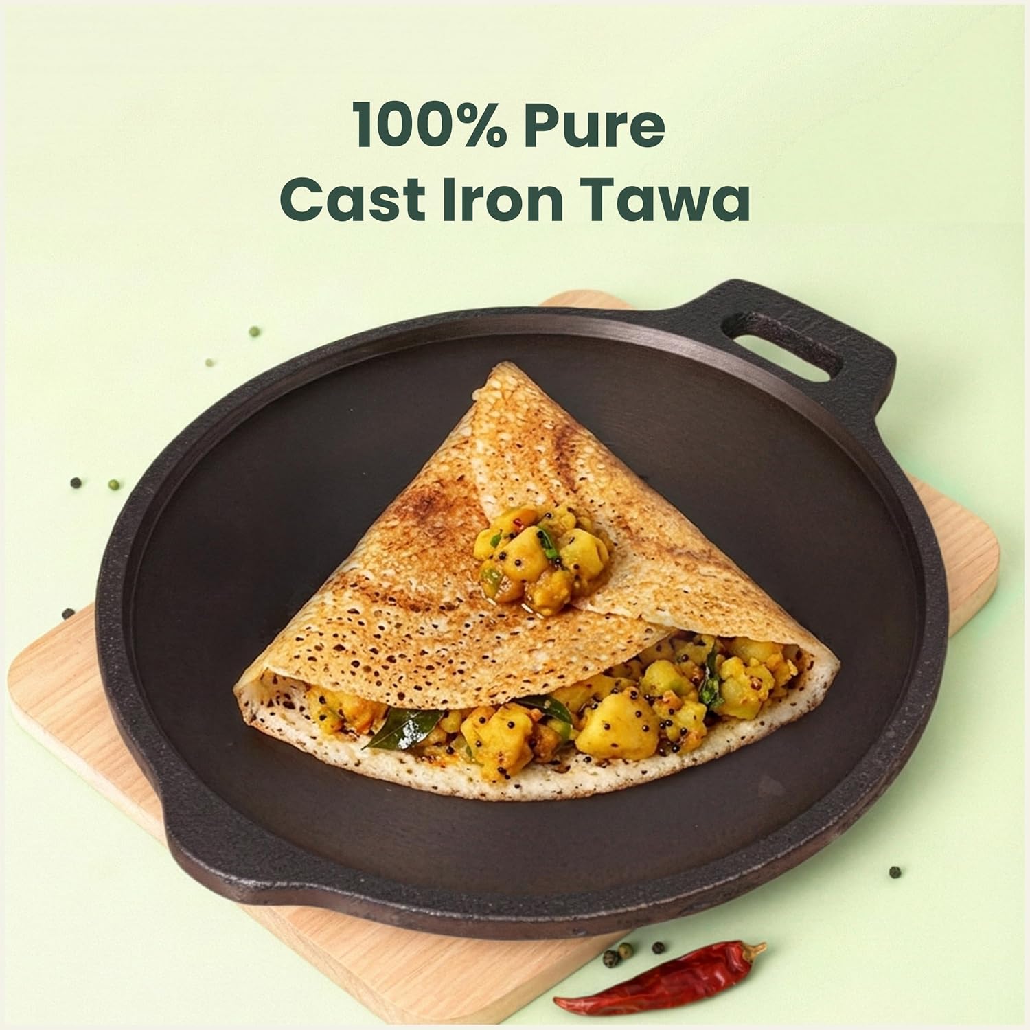 Super Smooth Cast Iron Tawa for Dosa/Chapathi | 27.6cm/10.8 inch, 2.8kg | Induction Friendly | Naturally Nonstick, Pre-Seasoned Tawa, No Chemical Coating