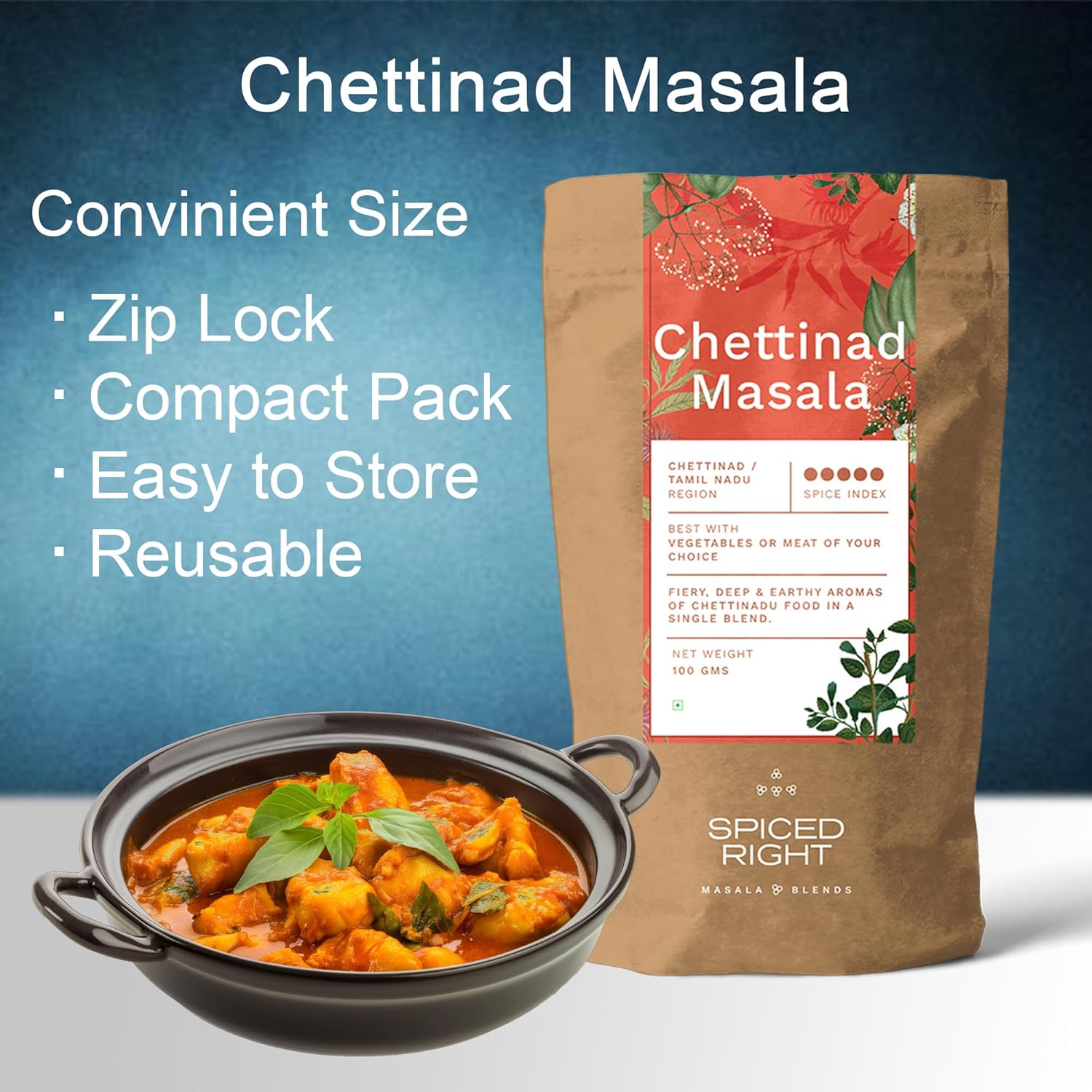 Chettinad Masala 200 g - South Indian Blend for Chicken Mutton Fish Prawns| No Preservatives or Artificial Colors | Authentic Hot Masala Spice Powder for Biryanis Curries & Gravies