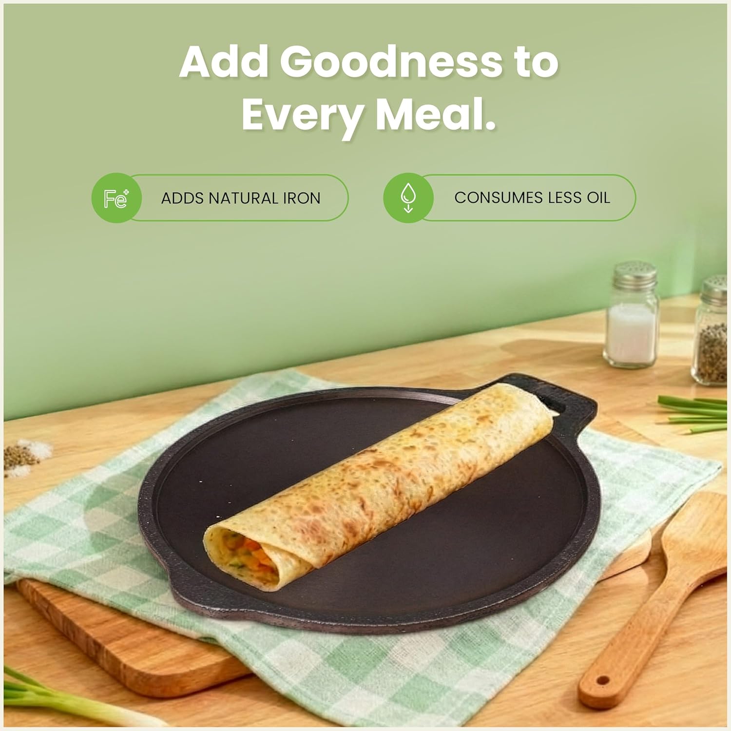 Super Smooth Cast Iron Tawa for Dosa/Chapathi | 27.6cm/10.8 inch, 2.8kg | Induction Friendly | Naturally Nonstick, Pre-Seasoned Tawa, No Chemical Coating