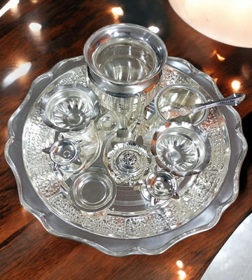 Silver Plated Pooja Thali Arthi Set for Home & Temple Pooja Festivals K4578