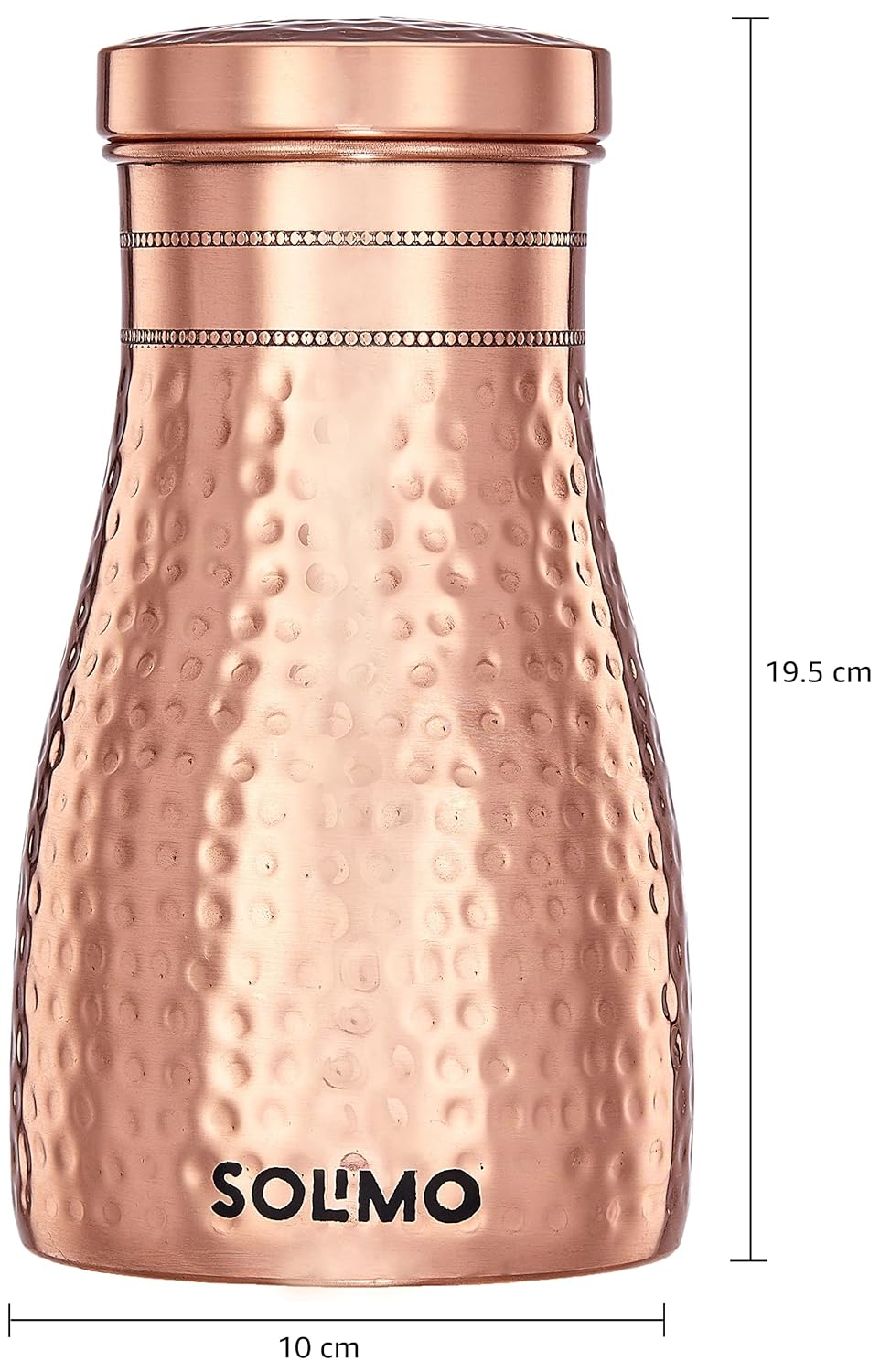 Copper Water Pot | Bedside Pot with Glass | Hammered Finish |950 ml