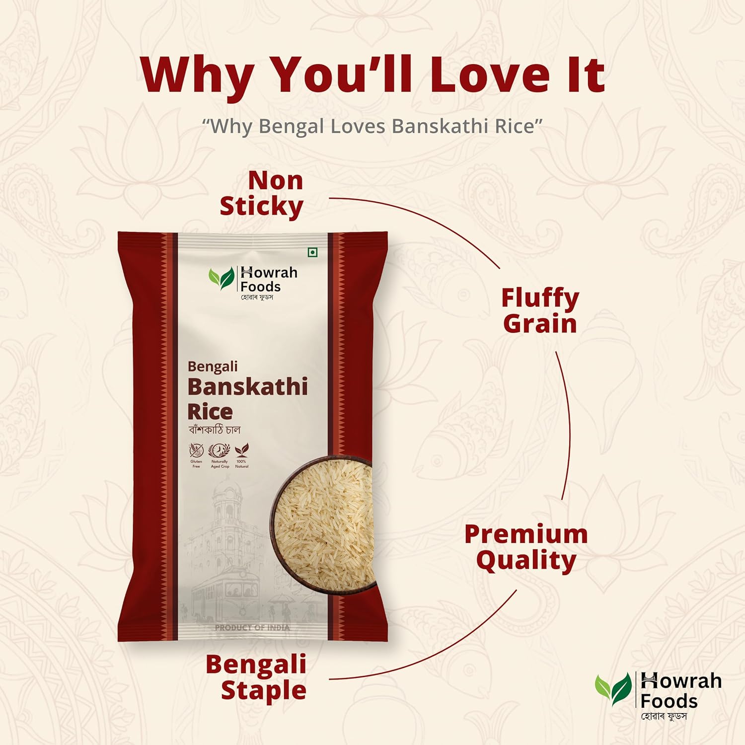 Premium Banskathi Rice 1 Kg | Long Grain Bengali Daily Staple | Baskathi Chaal | Soft Fluffy Non Sticky | Everyday Rice for Dal Mach Bhaja Jhol | Authentic Taste of Bengal