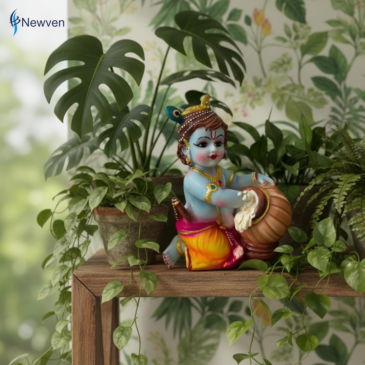 Handcrafted Bala Gopal Unni Kannan Baby Krishna Idol | Krishna Statue Small for multicolour Religious Home Decor | Showpiece Bal Krishna Murti for Living Room & Housewarming Gift 17 x 13 x 8 CM