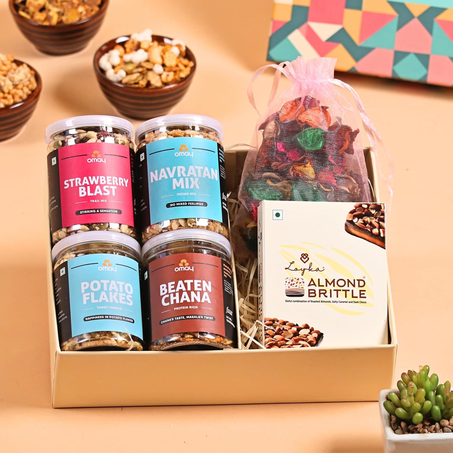 6 Pcs Wonderful Delights Healthy Gift Hamper | Snacks, Chocolate & Potpourri | Corporate Gift for Clients & Employees | Birthday, Anniversary, Mom-to-Be Gift | Oil-Free
