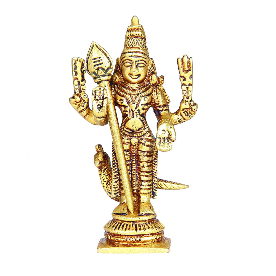 Murugan Idol Brass Mini | Mini Lord Murugan Statue | Karthikeyan Idol | Mini Murugan Silai Brass 8 CM Height Brass Gold Colour 1 Piece, Religious