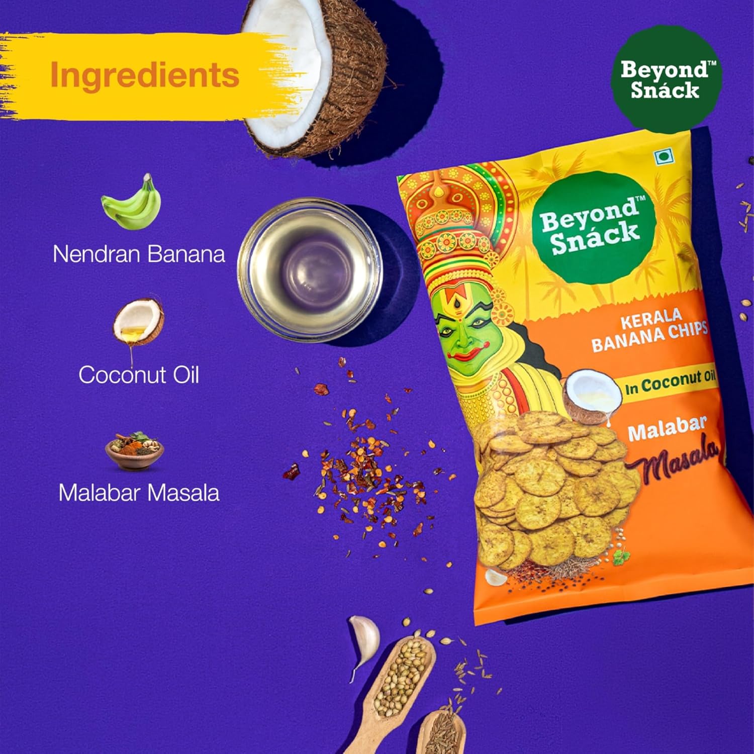 Kerala Banana Chips in Coconut Oil, Dakshin Pepper and Malabar Masala Flavour,Combo Packs,320g (80g * 4packs)