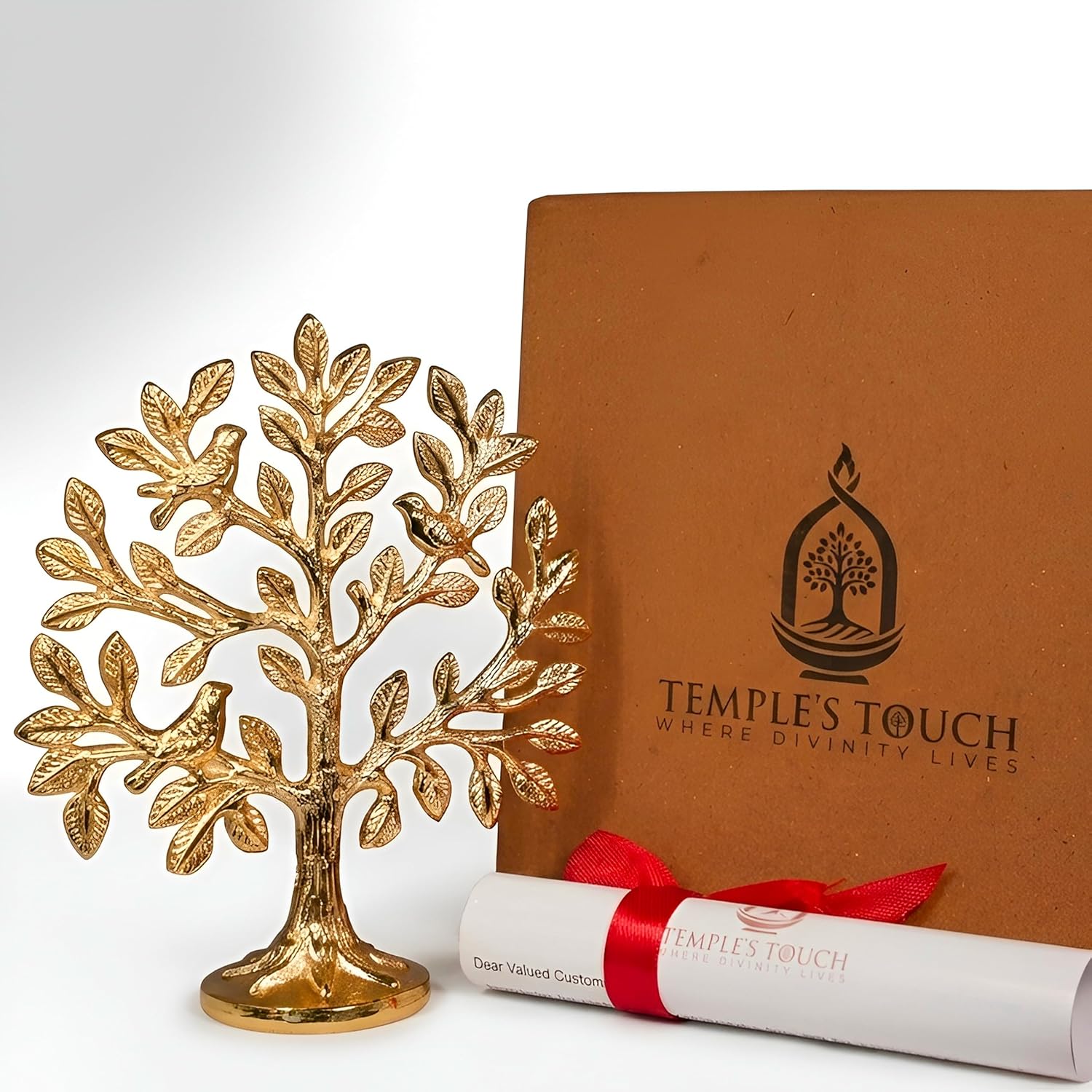 100% Pure Brass Kalpavriksha Tree with Birds | House Warming Gifts | Brass Decoration Items for Home | (6 Inch) Tree of Life Showpiece with Vastu Guide for Home, Office & Puja Decor