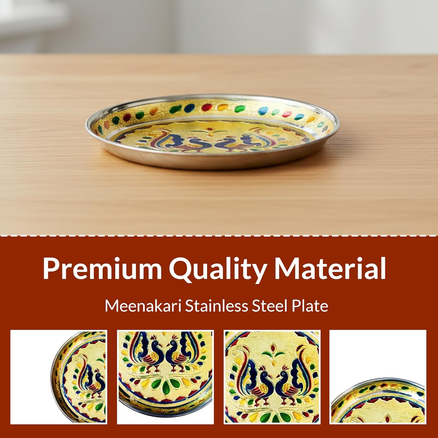 Metal Return Gifts,Stainless Steel Meenakari Pooja Thali(Pack Of 3),Handmade Plate-7 * 7 Inch,Function Return Gift