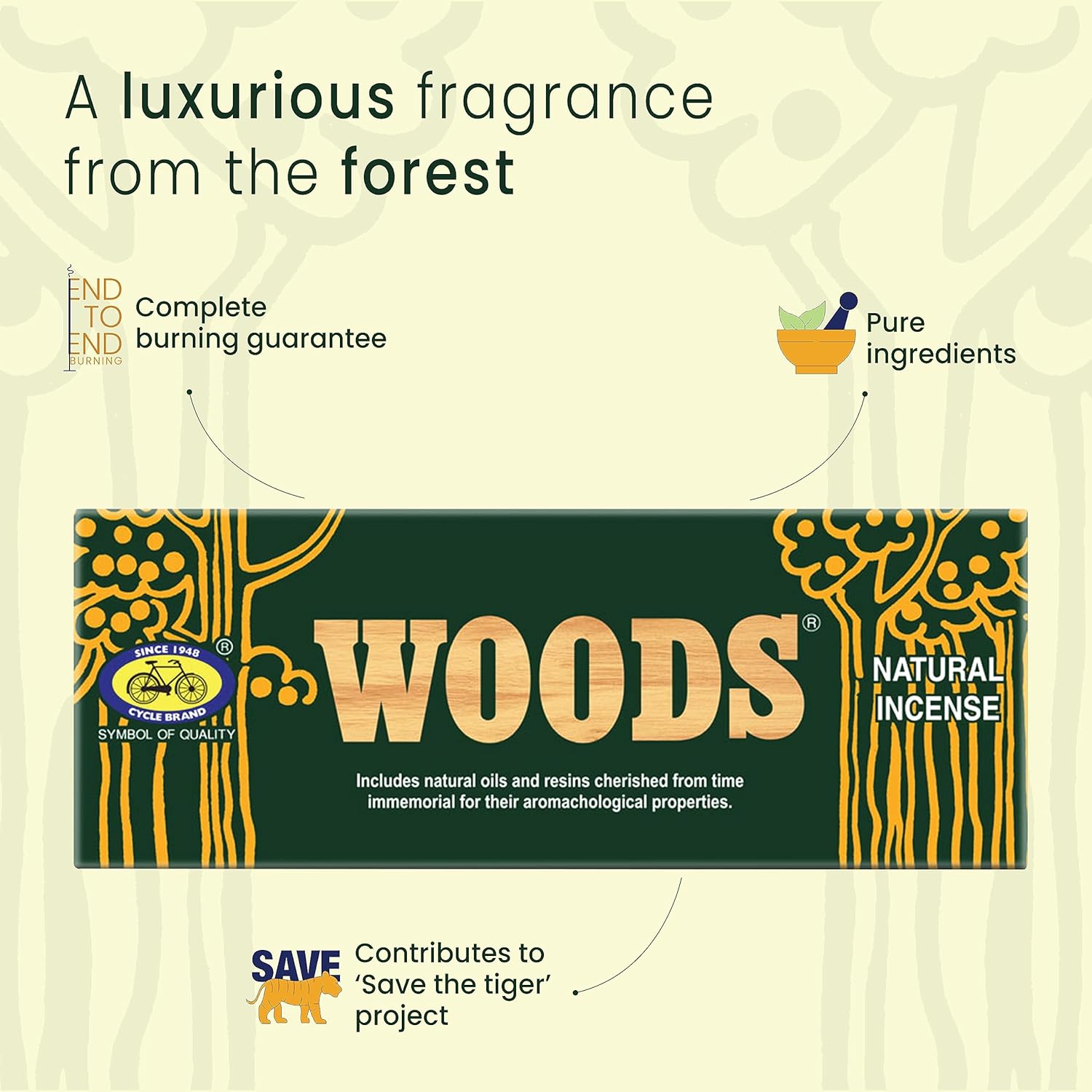 Cycle Pure Woods Natural Incense Sticks, 9 Inch, Pack of 1 (70gm Agarbatti Sticks) | Lasts Upto 60 Mins per Stick | Woody, Sandal, Resin, Cedar, Masala, Amber, Natural Fragrance for Puja, Meditation
