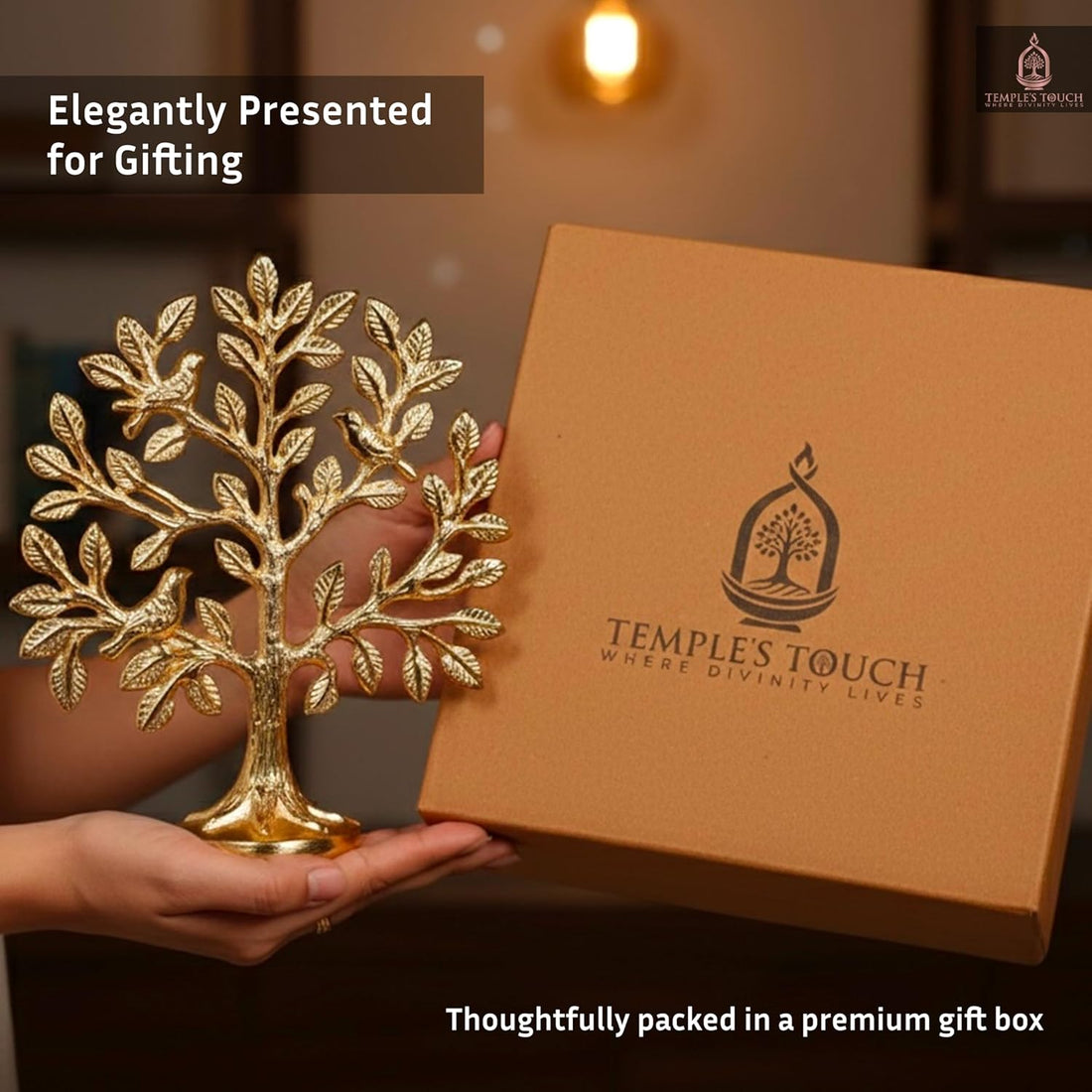 100% Pure Brass Kalpavriksha Tree with Birds | House Warming Gifts | Brass Decoration Items for Home | (6 Inch) Tree of Life Showpiece with Vastu Guide for Home, Office & Puja Decor