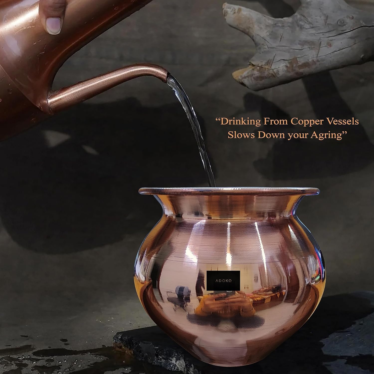Pure Copper Kumkuma Kalash Handmade, Tamba Ka Lota for Puja, Yoga Aayurveda for Good Health Benefit - 450Ml