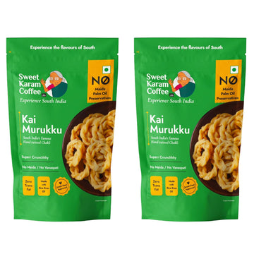 Kai Murukku - Pack of 2 (150g each) | No Palm Oil & Preservatives | Authentic South Indian Hand-Twisted Chakli | Crunchy & Delicious Namkeen | Tea Time Snack | Festive Special