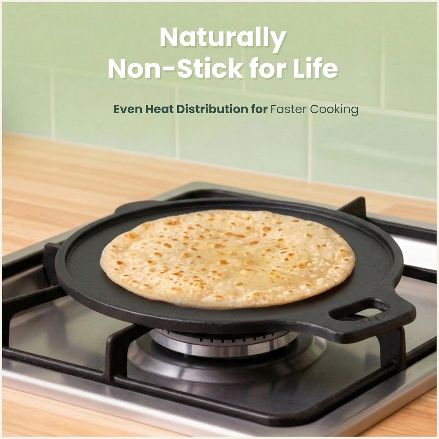 Super Smooth Cast Iron Tawa for Dosa/Chapathi | 27.6cm/10.8 inch, 2.8kg | Induction Friendly | Naturally Nonstick, Pre-Seasoned Tawa, No Chemical Coating
