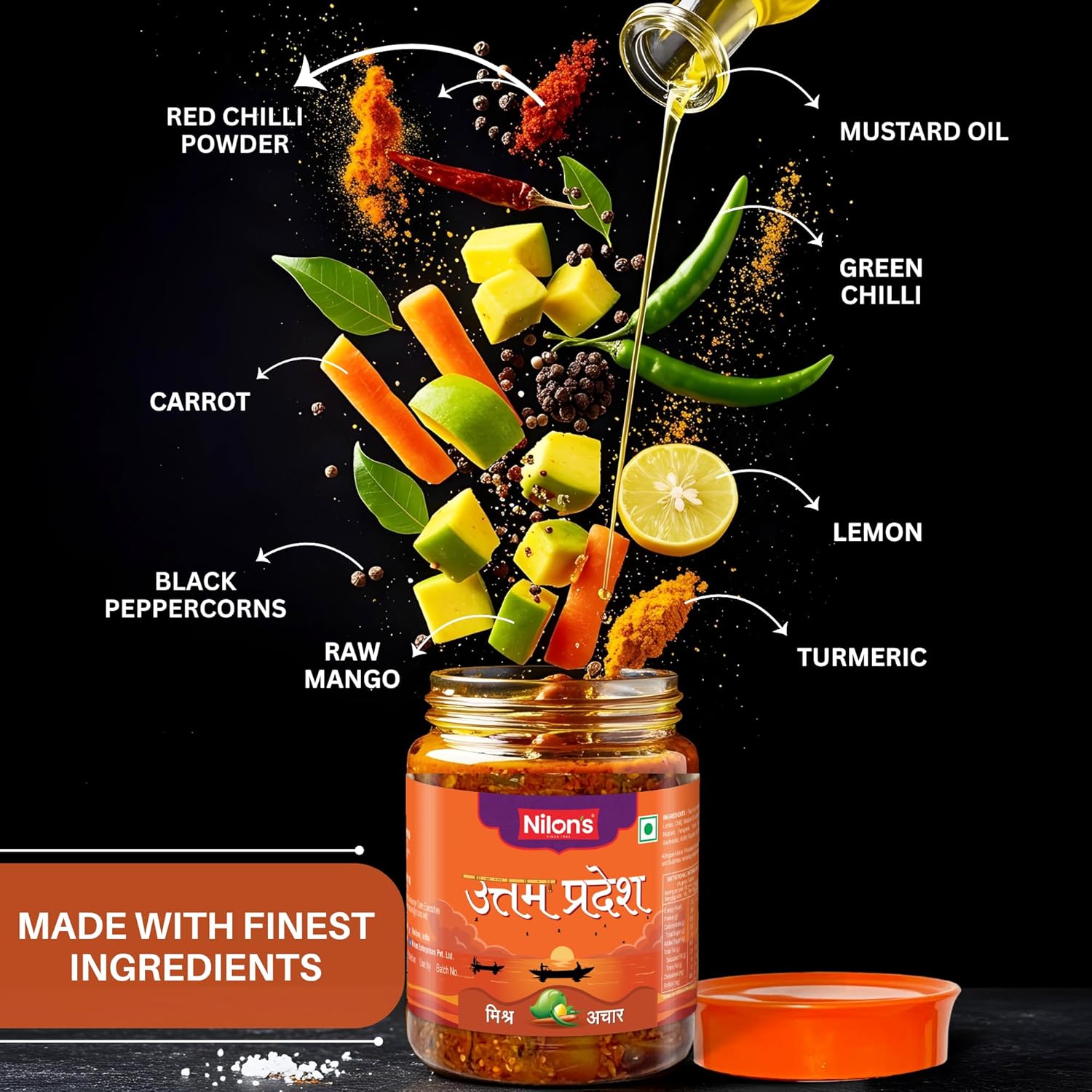 Uttam Pradesh Mixed Pickle (500g) Homemade Aachar | Spicy & Tangy Pickle in Authentic UP Style with Raw Mango, Lemon, Carrot,Mustard Oil & Spices Mixed with No Added Artificial Colour