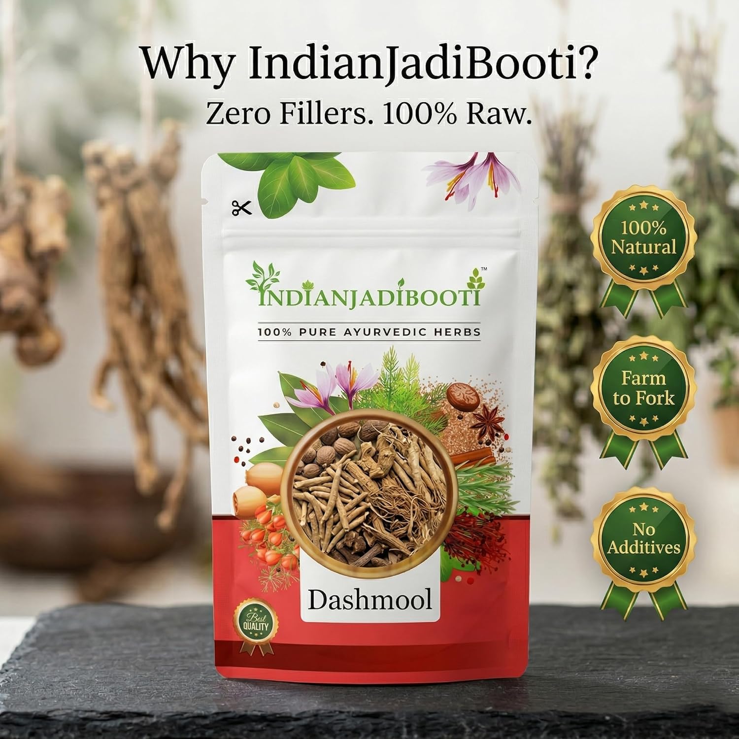 Dashmool (Dashmula) 250g | 10 Roots Ayurvedic Blend for Post Delivery Care (Banapa) & Vata Balance | Natural Herbal Kwath |