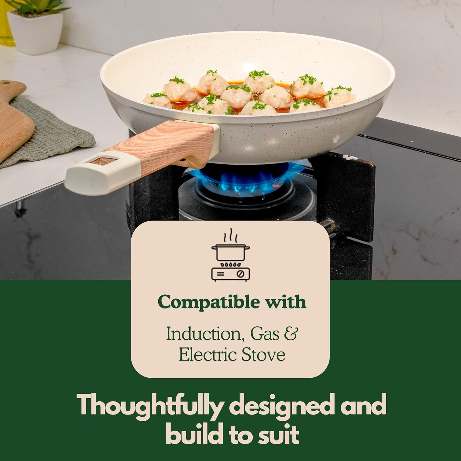 Ceracook Ceramic Coated Granite Cookware Gift Set Combo 7pcs with 2X Spatulas, ISI Certified, Forged Aluminium, Gas & Induction Use, Non Toxic PFAS & PTFE Free, 1 Year Warranty, Ivory