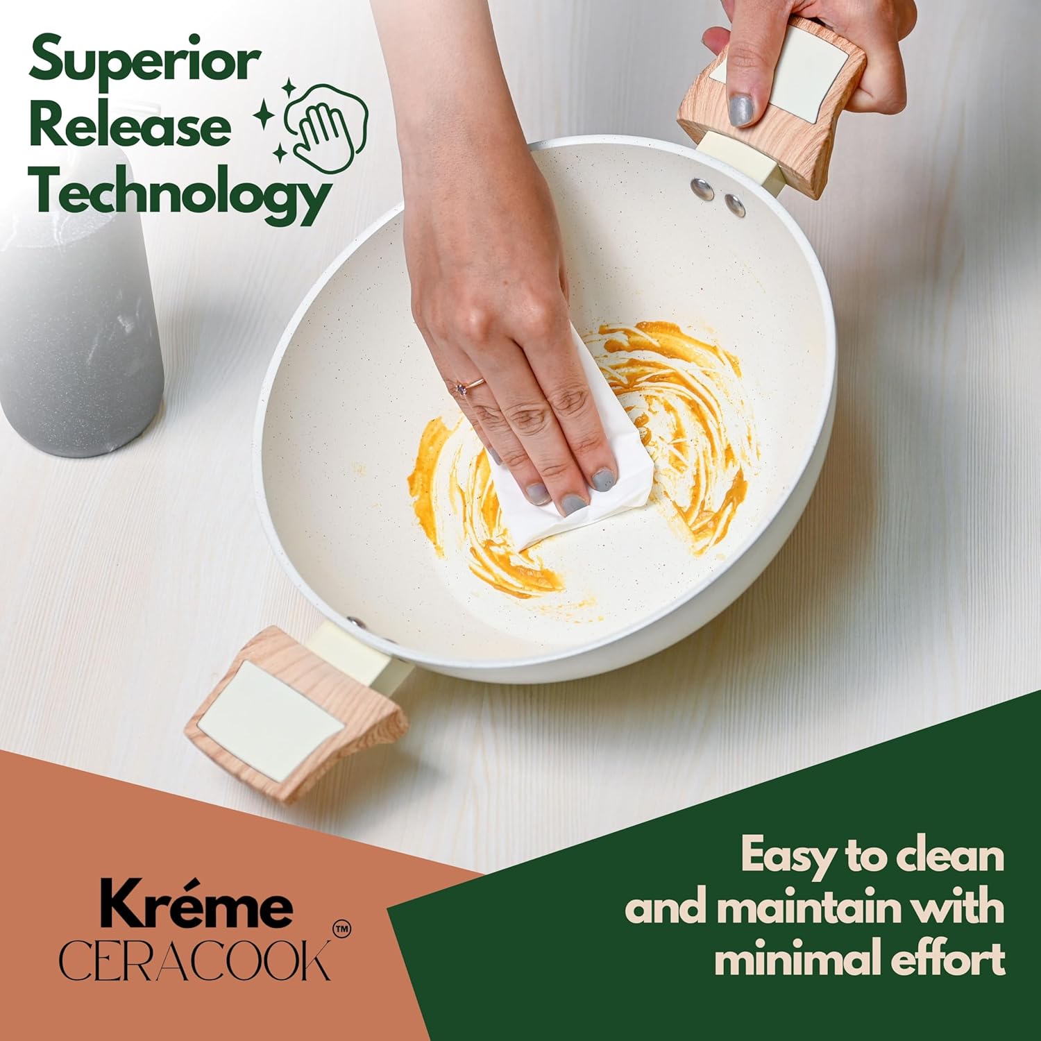 Ceracook Ceramic Coated Granite Cookware Gift Set Combo 7pcs with 2X Spatulas, ISI Certified, Forged Aluminium, Gas & Induction Use, Non Toxic PFAS & PTFE Free, 1 Year Warranty, Ivory
