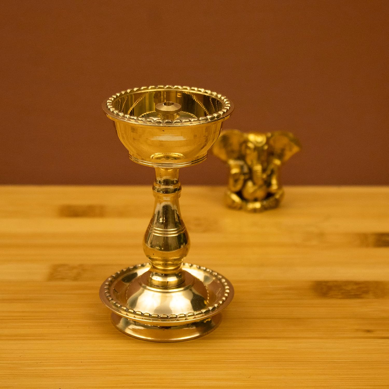 Traditional Brass Diya for Puja | Pooja Aarti | Arti Deepak Deepam Oil Lamp for Home Temple Puja Articles Decor Gifts- Udupi Nandha Stand