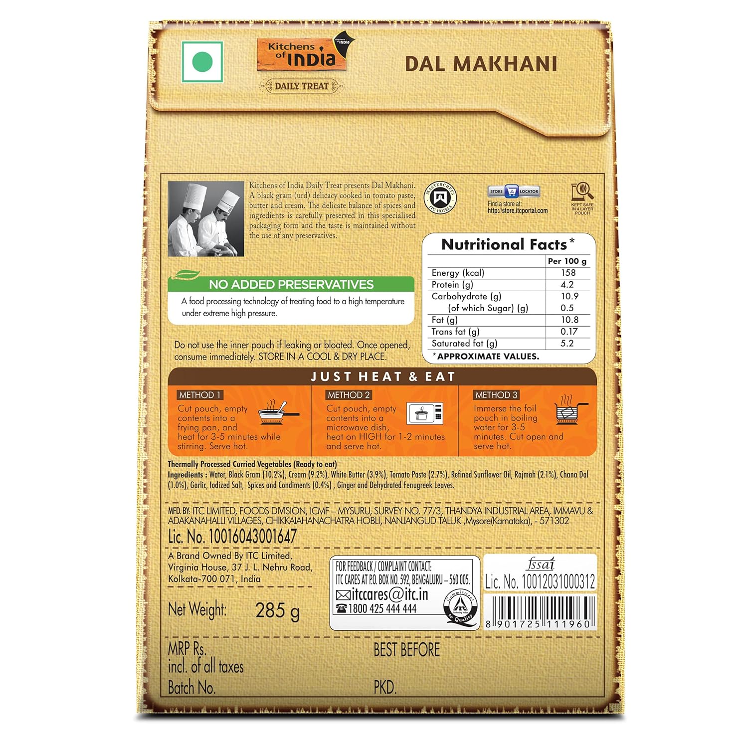 Dal Makhani, Itc Ready to Eat Indian Food, Just Heat and Eat, Microwavable,285 Gm