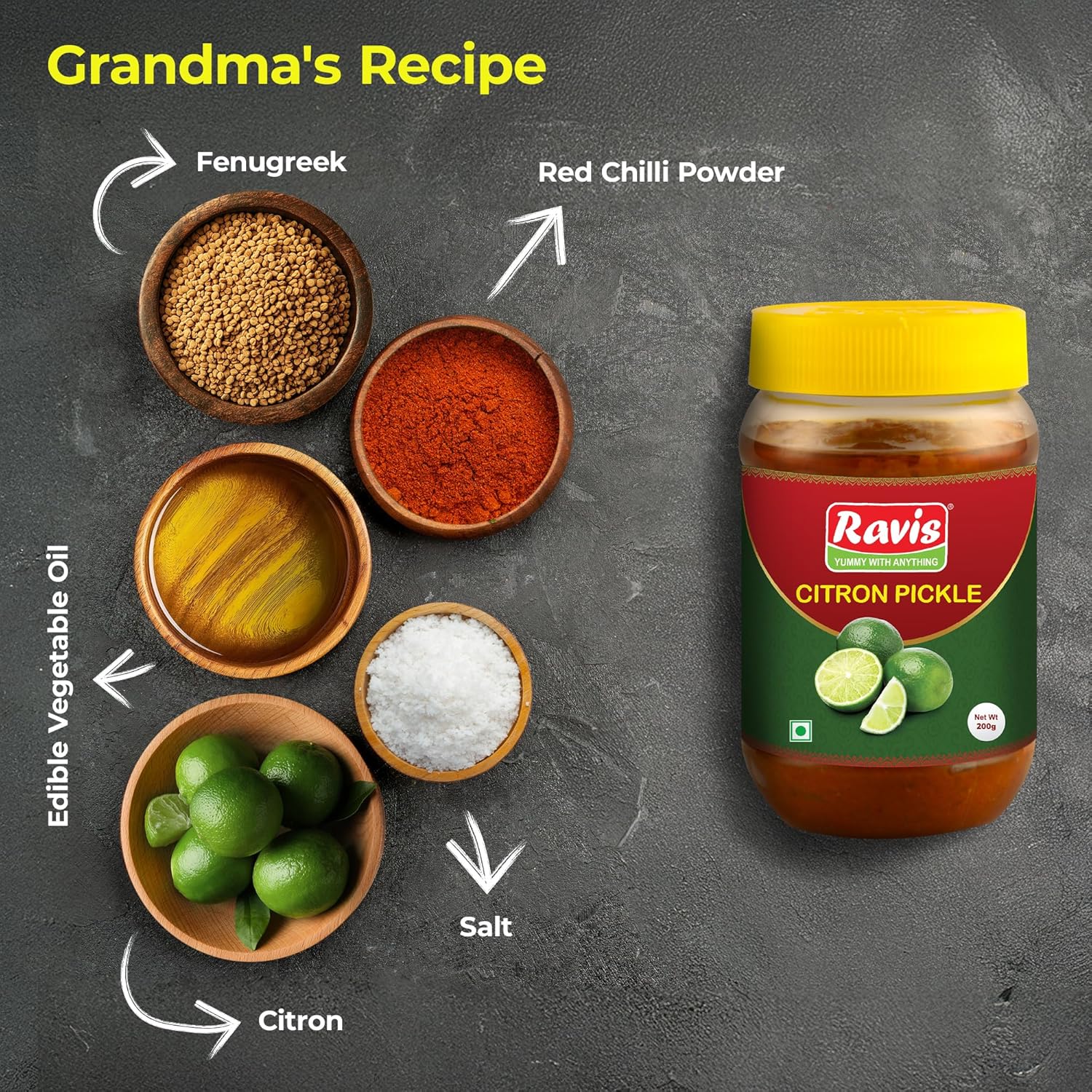 Citron Pickle | Traditional Homemade South Indian Nimbu Ka Achar | 100% Natural | Spicy & Tangy Taste Jar Achar (Citron - 200g)