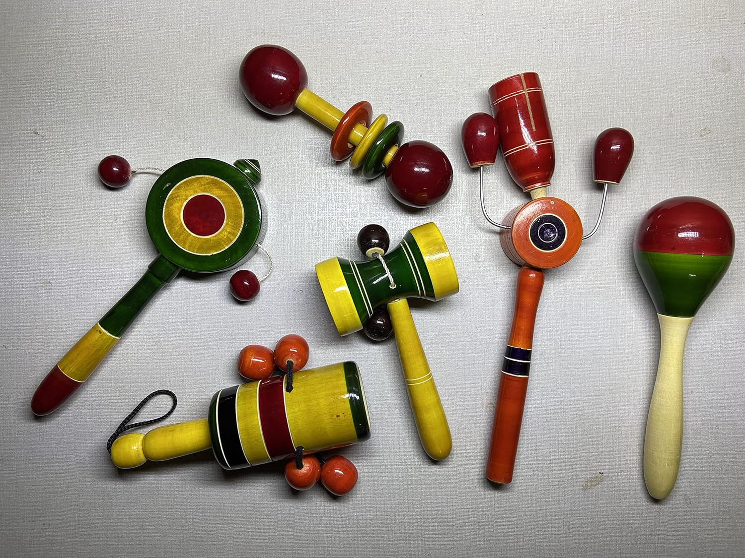 Wooden Baby Rattles Combo Pack Set of 6, Non Toxic Channapatna Toys - Baby Musical Toys, Teether, Natural Colours, Loud Sound for New Born, Baby, Infants.