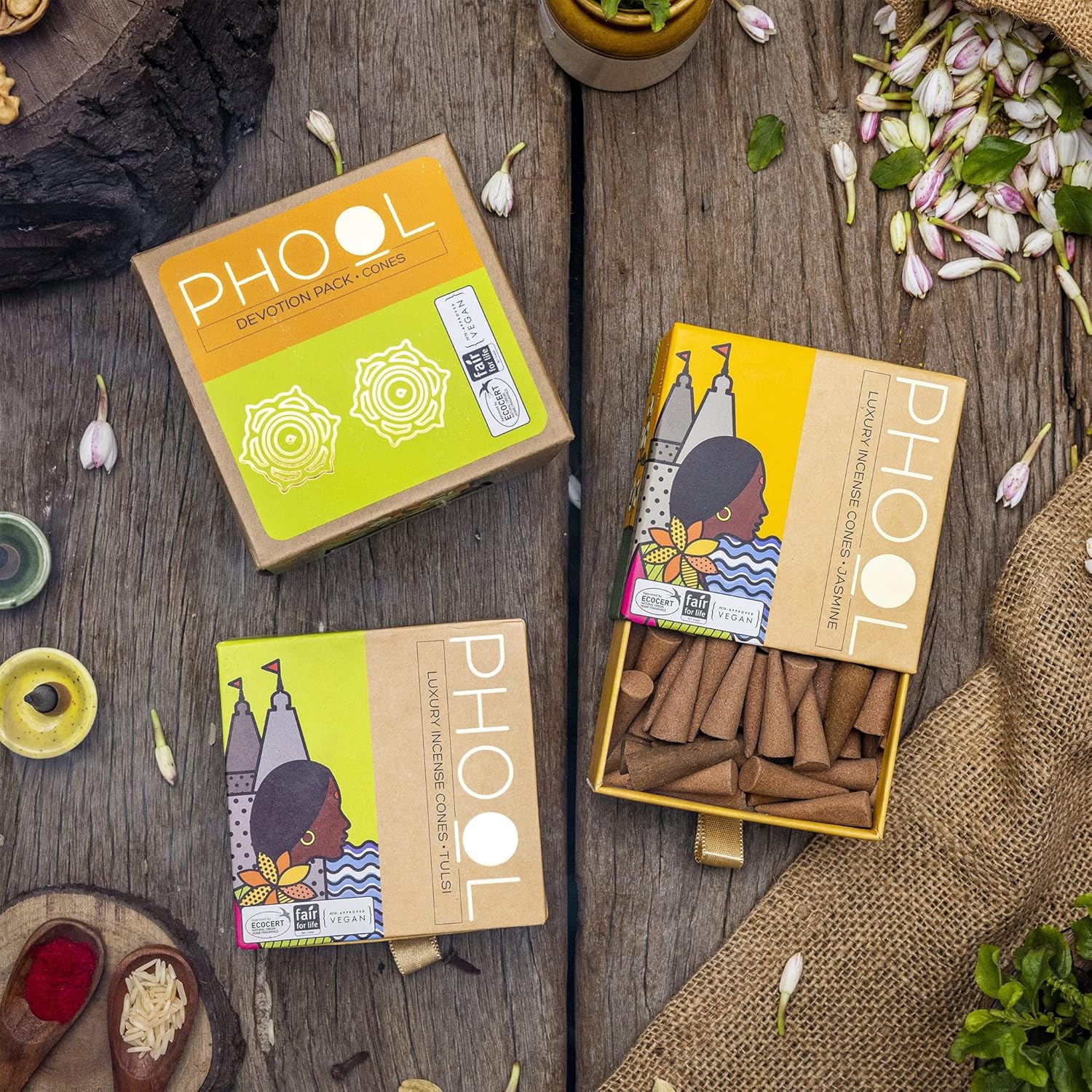 LUXURY INCENSE Cones-Devotion Pack of 2- Tulsi & Jasmine | Special Pooja dhoop | 80 Dhoopsticks & Free 2 Dhoop Stand Inside