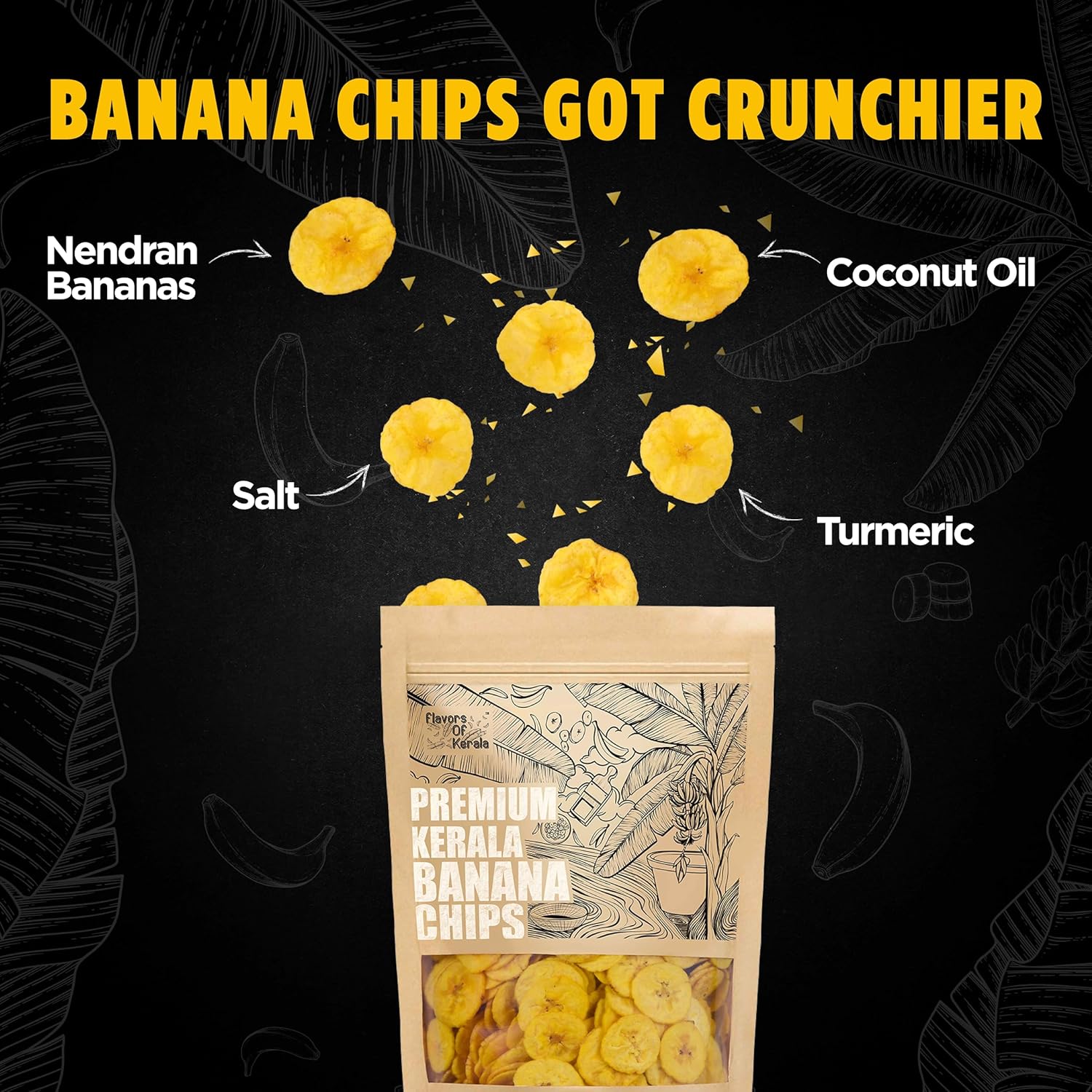 Premium Kerala Banana Chips in Coconut Oil, 300 g | Crispy, Thin-Cut, Preservative-Free Wafers
