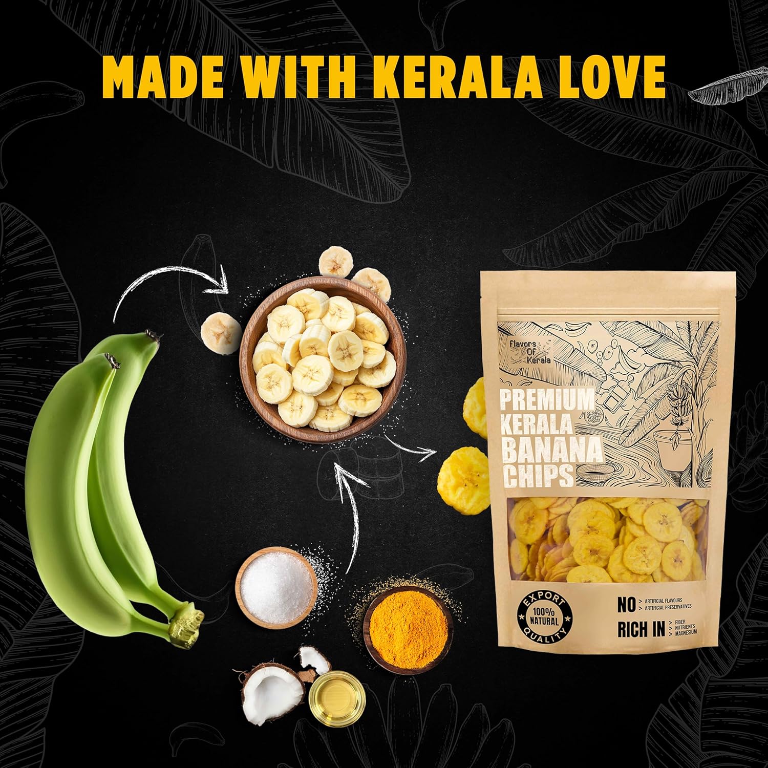 Premium Kerala Banana Chips in Coconut Oil, 300 g | Crispy, Thin-Cut, Preservative-Free Wafers