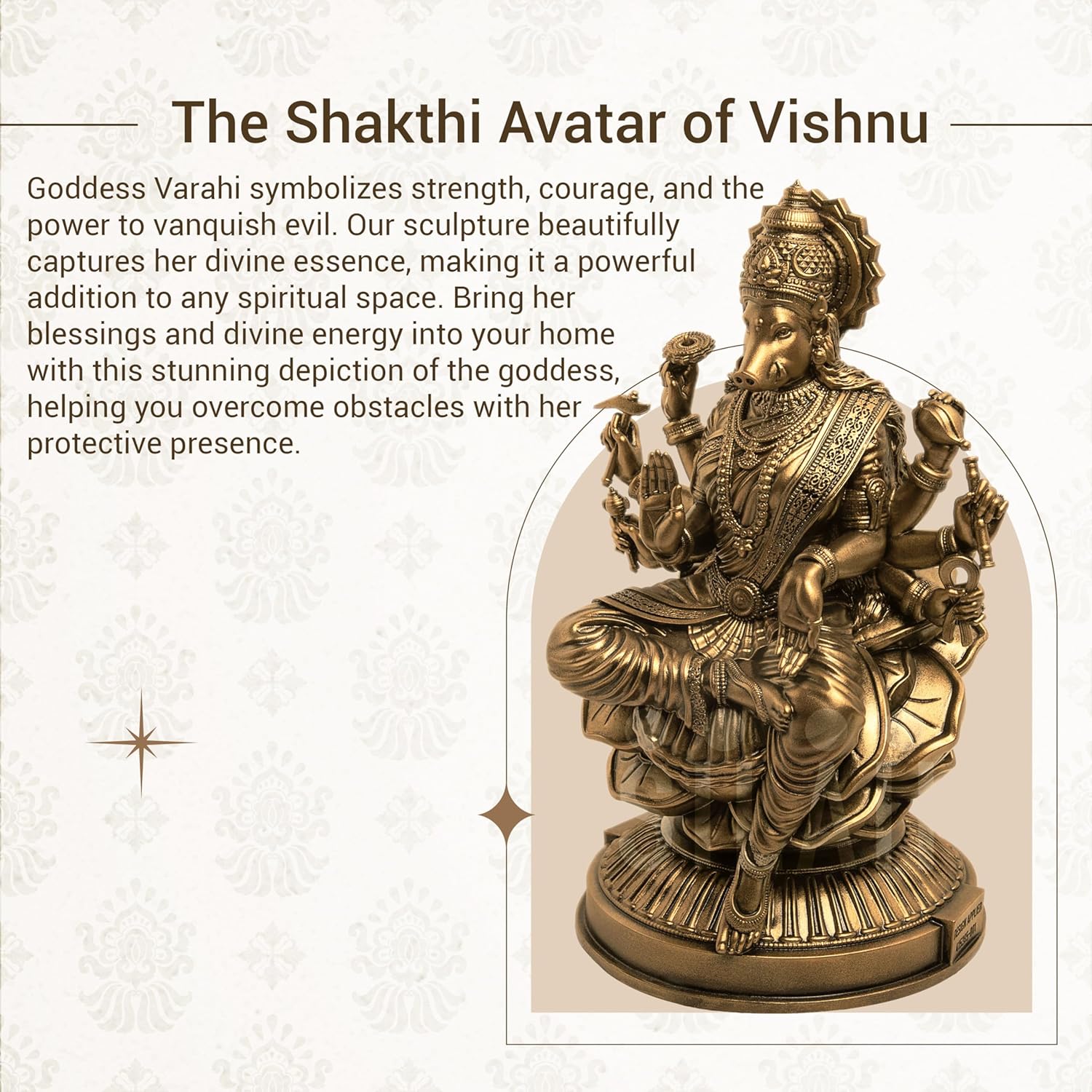 Varahi Amman Sculpture - Antique Bronze Finish, Handcrafted Statue for Puja Room, Home Decor, and Gifting (6 Inches)
